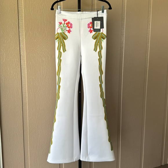 Floral Bonded Stretch Flare Pants - White Multi - Picture 7 of 8
